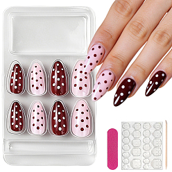 Mixed Color 1 Bag Polka Dot Plastic Press On False Nails, with 1Pc Wood Manicure Stick, Mixed Color, 1.9~2.6x0.75~1.35x0.3~0.5cm