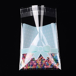 Sky Blue Rectangle OPP Cellophane Bags, with Bowknot Pattern, Sky Blue, 12.5x7.9cm, Unilateral Thickness: 0.035mm, Inner Measure: 9.5x7.9cm, about 95~100pcs/bag