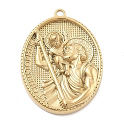 Настоящее золото 18K 304 подвески из нержавеющей стали, овал с амулетом святого кристофера, ионное покрытие (ip), реальный 18 k позолоченный, 35.5x26.5x4.5 мм, отверстие : 1.8 мм