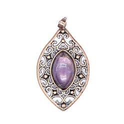 Аметист Ретро полые натуральные аметистовые подвески, овал с цветочными подвесками, с красной медной металлической фурнитурой, 48x28 мм