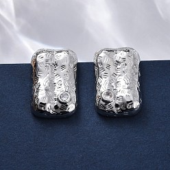 Платина Прямоугольные серьги-гвоздики из латуни с микропаве и цирконием, без свинца и без кадмия, долговечный, стойки покрытие, платина, 18x12 мм