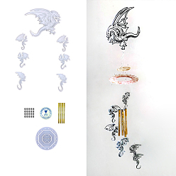 Белый Силиконовые формы для изготовления колокольчиков из пищевого силикона, формы для литья смолы, с алюминиевой трубкой, дракон, белые, Дракон: 112~118x112~150x6 mm, 29 шт / комплект