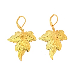 Золотой Серьги с застежкой-крючком в форме кленового листа из латуни, золотые, 49.5x29.5 мм