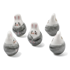 Светло-серый Фарфоровые бусины ручной работы, кролик, яркие глазированный фарфор, светло-серый, 24.5x15.5x15.5 мм, отверстие : 2.5 мм