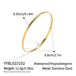 Chapado en Oro Real 18K 3.5mm 304 Brazaletes redondos texturizados vintage de acero inoxidable para mujer, real 18 k chapado en oro, diámetro interior: 2.68 pulgada (6.8 cm)
