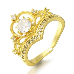 Золотой Стойка с покрытием, корона, латунь, микро паве, прозрачные кольца с кубическим цирконием, открытые манжеты для женщин, без свинца и без кадмия, долговечный, золотые, регулируемый, 14 мм