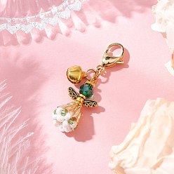 Зеленый Подвесные украшения из стеклянных бусин и сплава в виде ангела, с железными колокольчиками, застежка-лобстер для украшений на сумке, античный золотой и золотой, зелёные, 43 мм