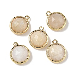 Лунный Камень Плоские круглые подвески из натурального лунного камня, с латунными накладками на стойку, долговечный, золотые, 14.5x12x5.5 мм, отверстие : 1.4 мм