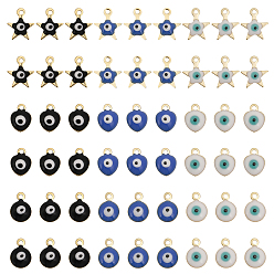 (52) Непрозрачная лаванда 54 шт. 9 стиль 304 эмалевые амулеты от сглаза из нержавеющей стали, сердце и плоский круглый и звездный шарм, разноцветные, 7.5~9x6~8x2~3 мм, отверстие : 1 мм, 6 шт / стиль