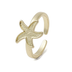 Starfish Brass Adjustable Open Rings, Cadmium Free & Nickel Free & Lead Free, Starfish, Inner Diameter: 17.4mm