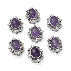 Oval Латунные многорядные звенья из натурального аметиста, платина, овальные, 18x15.5x10 мм, отверстия : 1.6 mm и 2 мм