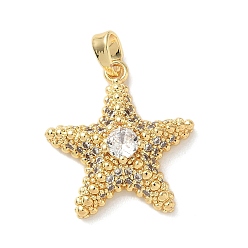 Золотой Латунные микро проложить кубического циркония подвески, прелести морская звезда, золотые, 21x19x6 мм, отверстие : 5x3 мм