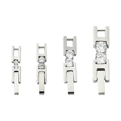 Нержавеющая Сталь Цвет 4 шт. 4 стили 304 застежки для часов из нержавеющей стали с микропаве из прозрачных кубических цирконий, цвет нержавеющей стали, 23.5~29x4.5~6.5x2.5~4 мм, 1 шт / стиль
