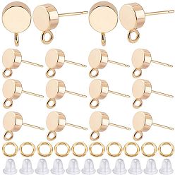 Настоящее золото 18K 20 шт. латунные серьги-гвоздики, с вертикальными петлями, плоско-круглые, без никеля , с соединительными кольцами 20шт. и пластиковыми ушными гайками 50шт., реальный 18 k позолоченный, 9x6 мм, отверстие : 1.8 мм, штифты : 0.8 мм