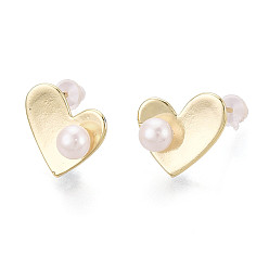 Настоящее золото 18K Серьги-гвоздики из латуни и натурального жемчуга, сердце, реальный 18 k позолоченный, 13x11 мм