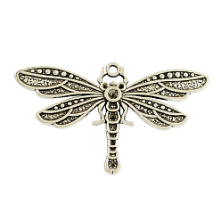 Античное Серебро Тибетский стиль настройки сплава стрекоза кулон горный хрусталь, без кадмия, без никеля и без свинца, античное серебро, 42.5x72x3.5 мм, отверстие : 3 мм , пригодный для стразов 1~3 мм