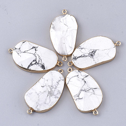 Говлит Гальванические соединители из натурального говлита, с железной фурнитурой, золотые, 45~46x23.5x7~9 мм, отверстие : 1.8 мм