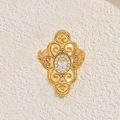 Прозрачный Винтажные геометрические латунные кольца с паве из кубических цирконий для женщин, цветок, прозрачные, 30x18 мм, внутренний диаметр: 16мм~18мм