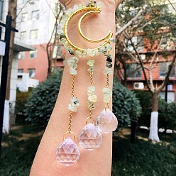 Пренит Металлические подвески со стеклянными украшениями, с пренитовым чипом, луна и слеза, 210~230 мм