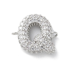 Letter Q Латунные микро-паве кубические цирконии буквы ссылки, для изготовления именных ожерелий, долговечный, без кадмия и без свинца, Буква Q, 15.5x17x4 мм, отверстие : 1.4 мм