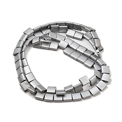 Silver Plated Electroplated Frosted Non-magnetic Synthetic Hematite Beads Strands, Square, 2-Hole, Silver Plated, 5x5x2mm, Hole: 0.8mm, about 74pcs/strand, 15.75 inch(40cm)