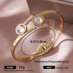 Rond Plat 304 Bracelets manchettes articulés en acier inoxydable et strass pour femmes, or, plat rond, diamètre intérieur: 2.36 pouce (6 cm)