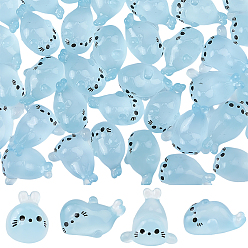 Light Sky Blue 48Pcs 4 Styles Luminous Resin Seal Figurine, for Home Office Desk Decoration, Glow in the Dark, Light Sky Blue, 19~20x12~18x8.5~11mm, 12pcs/style