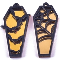 Amarillo Colgantes acrílicos en forma de ataúd de murciélago de telaraña de halloween, amarillo, 47x20 mm