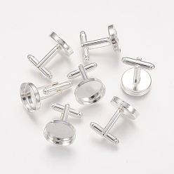 Silver Brass Cuff Button, Cufflink Findings for Apparel Accessories, Silver Color Plated, 21x18mm