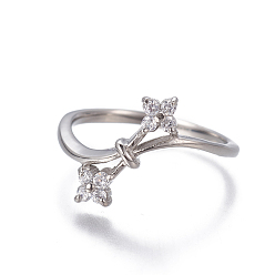 Clair 304 bagues en acier inoxydable, avec zircons, couleur inox, clair, taille 7, 17mm
