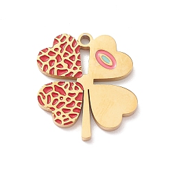 Plaqué 18K Or Véritable Pendentifs en acier inoxydable, avec l'émail, charme de trèfle, réel 304 k plaqué or, 18mm, Trou: 18x16x1.5mm