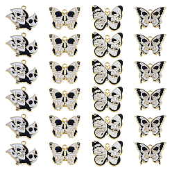 (52) Непрозрачная лаванда 24 шт 4 стили подвески из сплава с эмалью на тему Хэллоуина, золотые, бабочка с подвеской в виде черепа, разноцветные, 18.5~20.5x25x1.3~1.5 мм, отверстие : 1.6~1.8 мм, 6 шт / стиль
