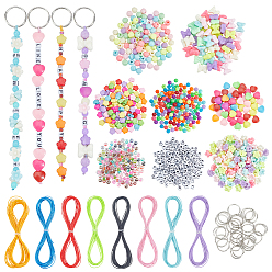 (52) Непрозрачная лаванда Наборы для поиска ювелирных изделий своими руками, в том числе железные кольца для ключей, Акриловые бусины, вощеный шнур полиэстера, разноцветные, 20x2 мм, внутренний диаметр: 17 мм, 30 шт