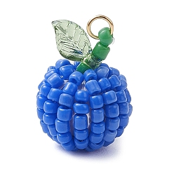 Синий Бисер подвески из бисера, яблочные прелести, со стеклянными жемчужными бусинами внутри, синие, 21.5x15 мм, отверстие : 2 мм