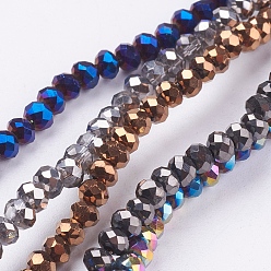 Mixed Color Electroplate Glass Bead Strands, Faceted, Rondelle, Mixed Color, 3~3.5x2.5~3mm, Hole: 0.5mm, about 140pcs/strand, 13.7 inch