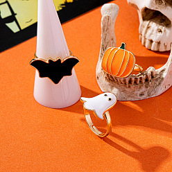 (52) Непрозрачная лаванда 3 шт. эмалевые кольца из сплава на Хэллоуин, золотые, тыква/летучая мышь/призрак, разноцветные, внутренний диаметр: 18 мм