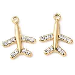 Золотой Ионное покрытие (ip) 304 нержавеющая сталь с подвесками из стразов, ручная полировка, самолет, золотые, 14x11x1.5 мм, отверстие : 1.4 мм