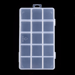 Прозрачный Прямоугольный контейнер для хранения шариков из полипропилена (pp), регулируемая разделительная коробка, с откидной крышкой и 15 отделениями, для бижутерии мелкие аксессуары, прозрачные, 17x10x2.2 см, Отсек: 3.2x3 см