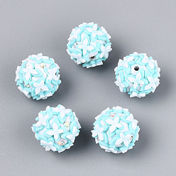 Голубой Полимерная глина, стразы и бусины из смолы ручной работы, круглые с бабочкой, голубой, 18~19 мм, отверстие : 1.8~2 мм
