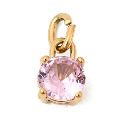 Pink Тема "камень дня рождения" на октябрь 304 подвески из нержавеющей стали, круглые, с k 9 стеклом, ионное покрытие (ip), полировка, с целью перехода в кольце, граненые, золотые, розовые, 10.5x7x6 мм, отверстие : 2.2x4.4 мм