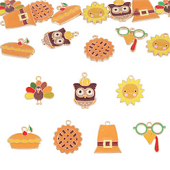 Mixed Shapes 14 шт. 7 стили День благодарения тематика сплав эмалированные подвески, золотые, талисман индейка/сова/еда/шляпа, разнообразные, 17.5~25.5x16.5~20.5x1.5 мм, отверстие : 1.6~2 мм, 2 шт / стиль