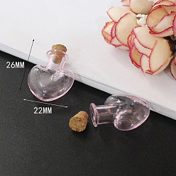 Herz Mini-Glasflaschen, mit Korkstopfen, leere Wunschflaschen, für Puppenstubenzubehör, Schmuckherstellung, Herzmuster, 26x22 mm