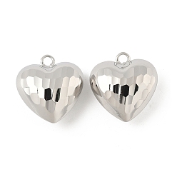 Платина Подвески сердце латуни, стойки покрытие, долговечный, без кадмия и без свинца, платина, 21.5x20x10 мм, отверстие : 2 мм