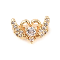 Golden Brass Pave Clear Cubic Zirconia Spacer Bars, Swan, Golden, 8.5x12.5x7mm, Hole: 1.4mm