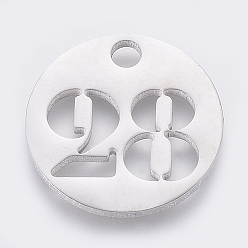 Number Не тускнеющие 304 подвески из нержавеющей стали, отрезать, полый, плоские круглые с номером, цвет нержавеющей стали, кол. 28, 19x1.5 мм, отверстие : 2.5 мм