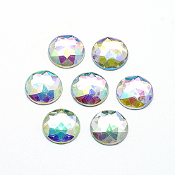 Белый Акриловые горные хрусталь плоские задние кабошоны, граненые, Дно посеребренные, AB цвет, полукруглые / купольные, белые, 6x2.5 мм