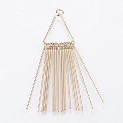 Light Gold Iron Bar Tassel Big Pendants, Triangle, Light Gold, 71x20x4mm, Hole: 3.5mm