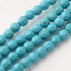 Бледно-бирюзовый Естественно говлит круглые бусины нити, окрашенные, граненые, бледные бирюзовая, 6 мм, отверстие : 1 мм, около 67 шт / нитка, 15.74 дюйм