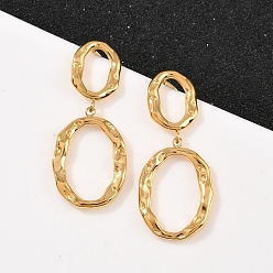 Настоящее золото 18K 304 овальные серьги-гвоздики из нержавеющей стали с подвесками, ионное покрытие (ip), реальный 18 k позолоченный, 39.5x16.5 мм