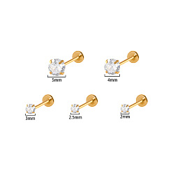 Золотой 304 серьги из прозрачного циркониевого хряща из нержавеющей стали с микропаве, плоско-круглые, золотые, 10x3 мм, штифты : 0.8 мм